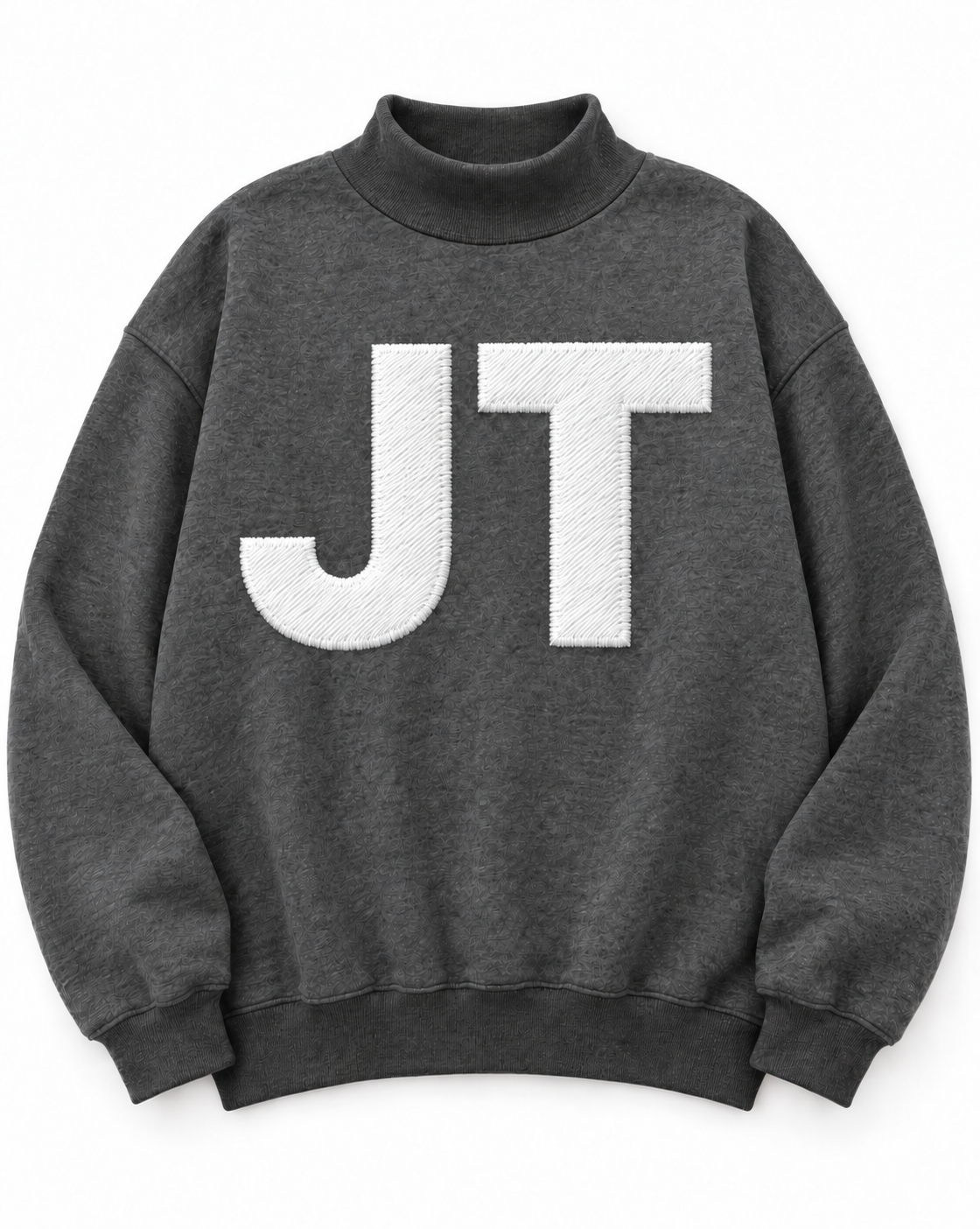 JV26- BUCKETLIST CHARCOAL APPLIQUE MOCKNECK