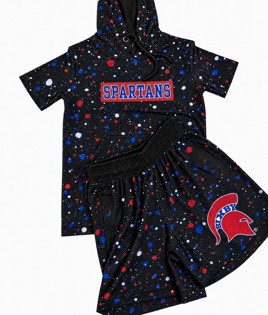 BW26-SHORT SLEEVE HOODED SPARTAN SPLATTER SET- PREORDER