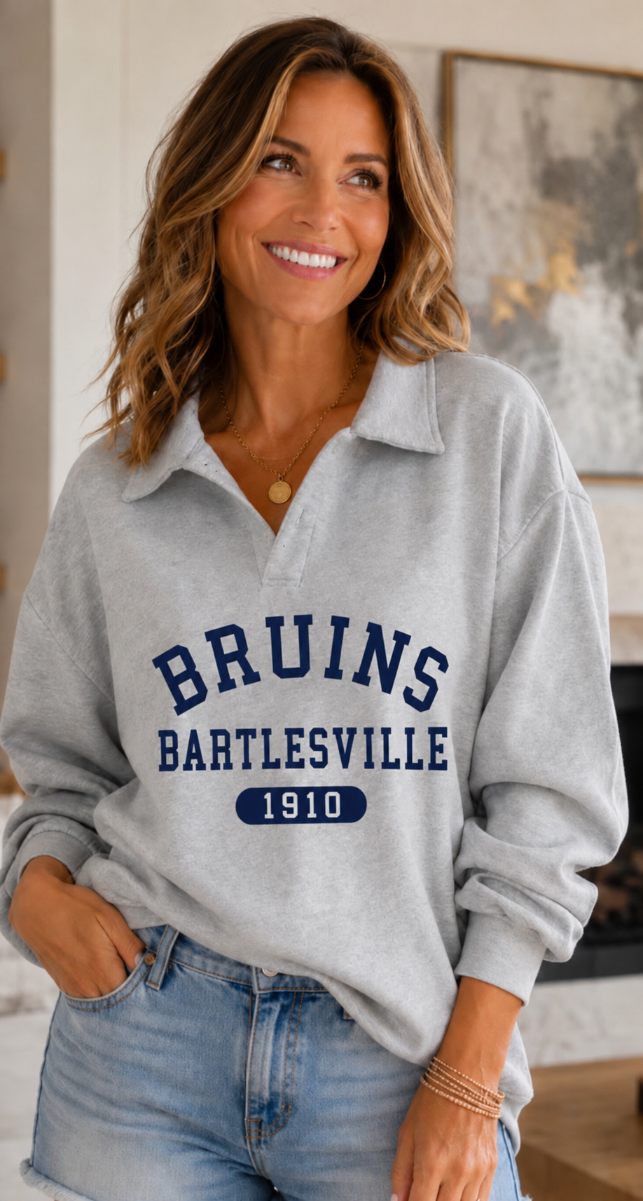 BBP26- Bruins Vintage Terry Cloth Collard Loose Sweatshirt