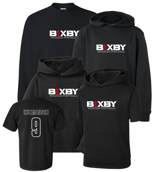 B1RF26 - Bixby Spartan Football - Fleece - Black / Red - Personalized