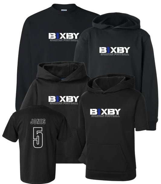 B1RF26 - Bixby Spartan Football - Fleece - Black / Blue - Personalized