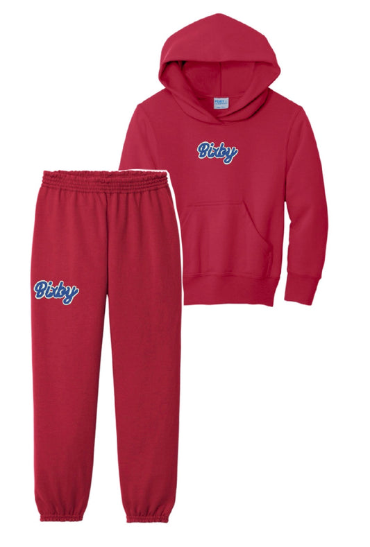 BWE26 - Red Embroidered Bixby Hoodie Sweatset